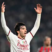 Sandro Tonali of AC Milan  reacts during the Serie A match between US Cremonese and AC Milan at Stadio Giovanni Zini on November 08, 2022 in Cremona, Italy. (Photo by Alessandro Sabattini/Getty Images)