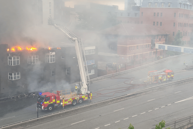 Newcastle’s Central Motorway was closed as firefighters tackled the blaze. Photo: Adam Bartch.