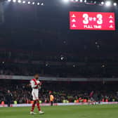 Reiss Nelson of Arsenal after the match finished 3-3 during the Premier League match between Arsenal FC and Southampton FC at Emirates Stadium on April 21, 2023 in London, England. (Photo by Julian Finney/Getty Images)