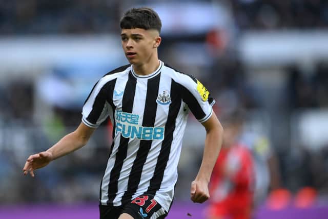 Newcastle United young midfielder Lewis Miley. (Photo by Stu Forster/Getty Images)