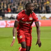 Bayer Leverkusen winger Moussa Diaby. (Photo by LAURIE DIEFFEMBACQ/BELGA MAG/AFP via Getty Images)