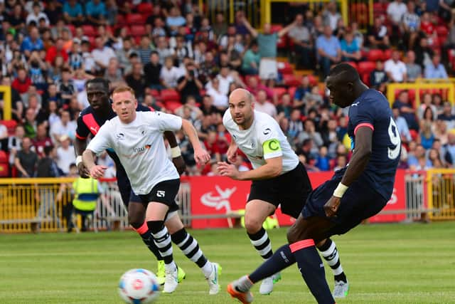 Papiss Cisse scores from the penalty spot to give Newcastle United a 1-0 win in a friendly at Gateshead in July 2015 (photo Getty Images)