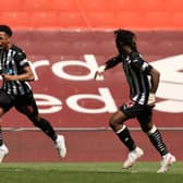 Newcastle United midfielder Joe Willock (left) and Allan Saint-Maximin. (Photo by Clive Brunskill/Getty Images)