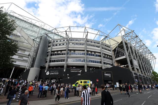 NEWCASTLE UPON TYNE, ENGLAND - AUGUST 21: A general view outside the stadium as fans arrive prior to the Premier League match between Newcastle United and Manchester City at St. James Park on August 21, 2022 in Newcastle upon Tyne, England. (Photo by Clive Brunskill/Getty Images)