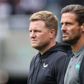  Eddie Howe (L), Manager of Newcastle United, looks on with Assistant, Jason Tindall during the Sela Cup match between ACF Fiorentina and Newcastle United at St James' Park on August 05, 2023 in Newcastle upon Tyne, England. (Photo by George Wood/Getty Images)