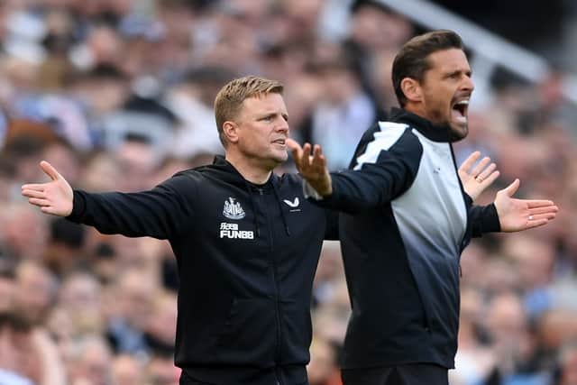 Newcastle United head coach Eddie Howe and assistant Jason Tindall. (Photo by Stu Forster/Getty Images)