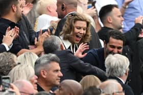 Newcastle United co-owners Amanda Staveley and Mehrdad Ghodoussi celebrates the 5-1 win over Aston Villa.  (Photo by Stu Forster/Getty Images)