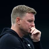  Eddie Howe, Manager of Newcastle United, reacts following the Premier League match between Newcastle United and Aston Villa at St. James Park on August 12, 2023 in Newcastle upon Tyne, England. (Photo by George Wood/Getty Images)