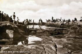 Postcard of the Table Rock Baths, Whitley Bay, c1937 (T The postcard is addressed to Mr H.H. Atkinson, 103 Canterbury Rd, Leyton, London E10 and postmarked 19 July 1937. The message has been transcribed below exactly as written:  “Dear Dad,  Hope you are keeping well. Weather not so sunny but it has not rained at all,  Edmund”.