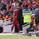  Alexis Mac Allister of Liverpool leaves the pitch after being shown a red card during the Premier League match between Liverpool FC and AFC Bournemouth at Anfield on August 19, 2023 in Liverpool, England. (Photo by George Wood/Getty Images)