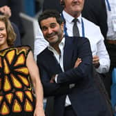 Owners of Newcastle United, Amanda Staveley and Mehrdad Ghodoussi are seen during the Premier League match between Manchester City and Newcastle United at Etihad Stadium on August 19, 2023 in Manchester, England. (Photo by Stu Forster/Getty Images)