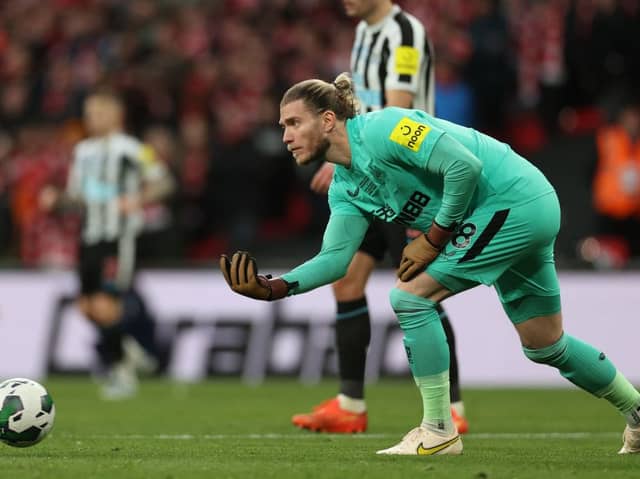 Loris Karius' first Newcastle United appearance came at Wembley against Manchester United in the Carabao Cup final.