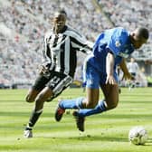 Shola Ameobi challenges Marcel Desailly at St James’ Park (Image: Getty Images)