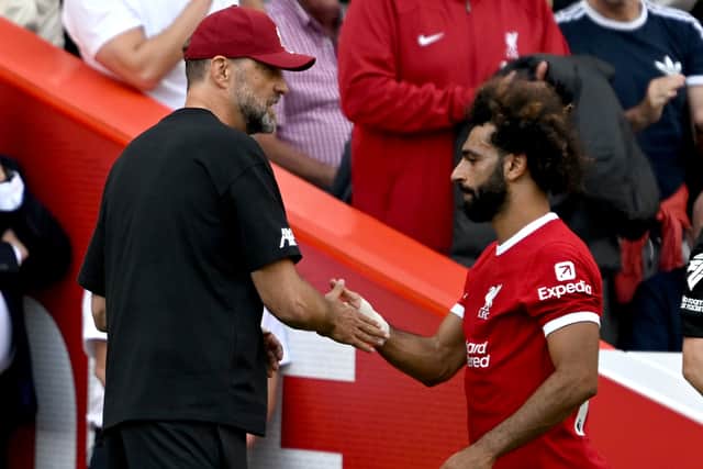 Jurgen Klopp and Mohamed Salah. Image: Andrew Powell/Liverpool FC via Getty Images)