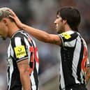 Newcastle United midfield duo Bruno Guimaraes (left) and Sandro Tonali (right). (Photo by Stu Forster/Getty Images)