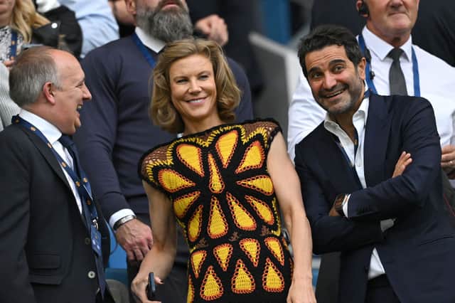 Co-owners Amanda Staveley and Mehrdad Ghodoussi alongside Newcastle United CEO Darren Eales (Getty Images) 