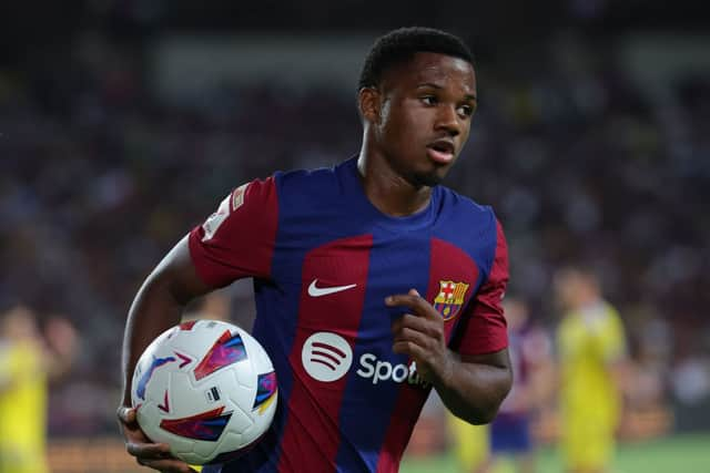 Barcelona forward Ansu Fati is close to joining Brighton and Hove Albion.  (Photo by LLUIS GENE/AFP via Getty Images)