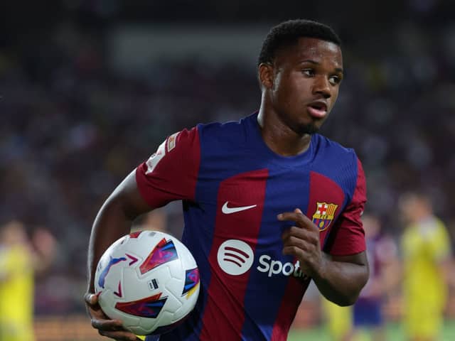 Barcelona forward Ansu Fati is close to joining Brighton and Hove Albion.  (Photo by LLUIS GENE/AFP via Getty Images)