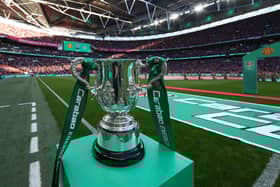  A general view of the trophy ahead of the Carabao Cup Final match between Manchester United and Newcastle United at Wembley Stadium on February 26, 2023 in London, England. (Photo by Matthew Peters/Manchester United via Getty Images)