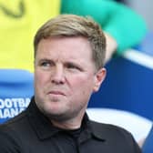 Eddie Howe, Manager of Newcastle United, looks on prior to the Premier League match between Brighton & Hove Albion and Newcastle United at American Express Community Stadium on September 02, 2023 in Brighton, England. 