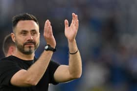 Brighton and Hove Albion boss Roberto De Zerbi. (Photo by GLYN KIRK/AFP via Getty Images)