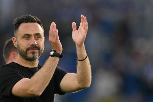 Brighton and Hove Albion boss Roberto De Zerbi. (Photo by GLYN KIRK/AFP via Getty Images)