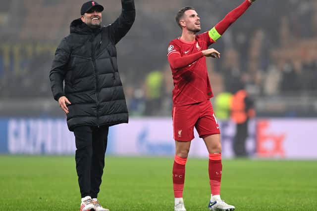 Jordan Henderson celebrates a win over Inter Milan at the San Siro (Image: Getty Images)