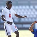 Alessandro Olivieri (R) of Italy is challenged by Trevan Sanusi (L) of England during the International Friendly Match between Italy U16 v England U16 at Stadio Silvio Piola on August 23, 2022 in Vercelli, Italy. (Photo by Marco Luzzani/Getty Images)