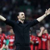 Zlatan Ibrahimovic of AC Milan acknowledges fans after the Serie A match between AC Milan and Hellas Verona at Stadio Giuseppe Meazza on June 04, 2023 in Milan, Italy. 