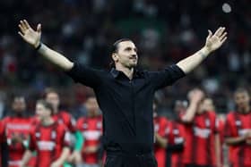 Zlatan Ibrahimovic of AC Milan acknowledges fans after the Serie A match between AC Milan and Hellas Verona at Stadio Giuseppe Meazza on June 04, 2023 in Milan, Italy. 