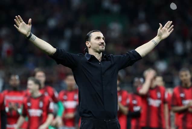 Zlatan Ibrahimovic of AC Milan acknowledges fans after the Serie A match between AC Milan and Hellas Verona at Stadio Giuseppe Meazza on June 04, 2023 in Milan, Italy. 