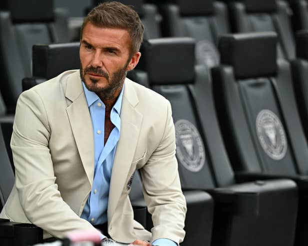 Inter Miami's co-owner David Beckham looks on prior to the Leagues Cup football match between Inter Miami CF and Atlanta United FC at DRV PNK Stadium in Fort Lauderdale, Florida, on July 25, 2023. (Photo by CHANDAN KHANNA / AFP) (Photo by CHANDAN KHANNA/AFP via Getty Images)