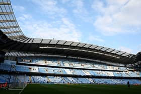 A general view inside the stadium prior to the UEFA Champions League Semi Final Leg One match between Manchester City and Real Madrid at Etihad Stadium on April 26, 2022 in Manchester, England. (Photo by David Ramos/Getty Images)