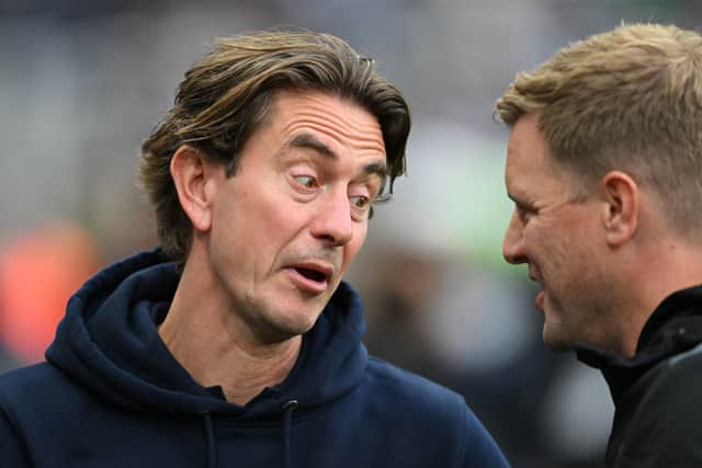 Brentford boss Thomas Frank (left) and Newcastle United head coach Eddie Howe (right).  (Photo by Stu Forster/Getty Images)