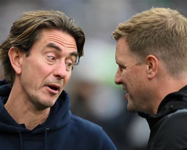 Brentford boss Thomas Frank (left) and Newcastle United head coach Eddie Howe (right).  (Photo by Stu Forster/Getty Images)
