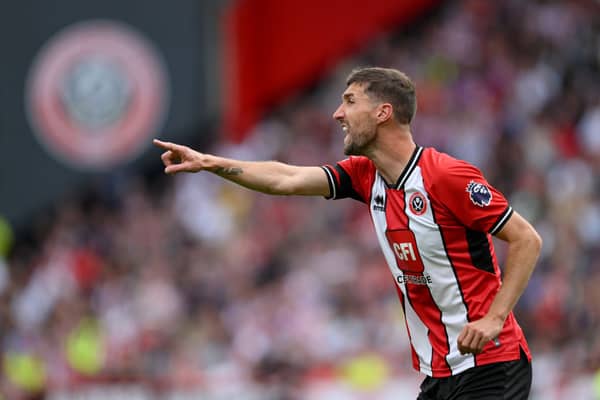 Sheffield United defender Chris Basham. Crystal Palace at Bramall Lane on August 12, 2023 in Sheffield, England. (Photo by Laurence Griffiths/Getty Images)