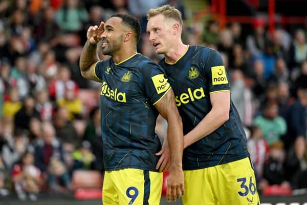 Callum Wilson of Newcastle United celebrates after scoring the team's fourth goal during the Premier League match between Sheffield United and Newcastle United at Bramall Lane on September 24, 2023 in Sheffield, England. (Photo by Michael Regan/Getty Images)