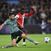 Newcastle United winger Yankuba Minteh is on loan at Feyenoord. (Photo by JOHN THYS/AFP via Getty Images)