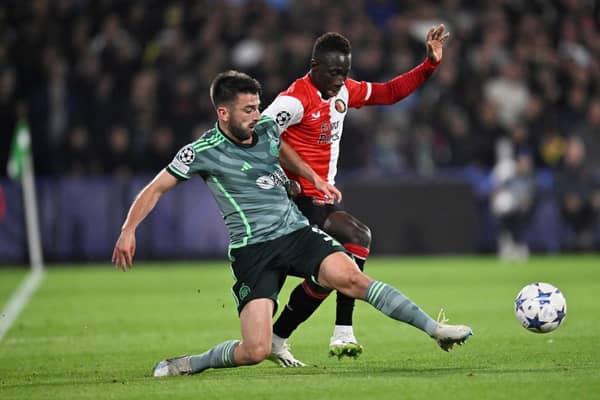 Newcastle United winger Yankuba Minteh is on loan at Feyenoord. (Photo by JOHN THYS/AFP via Getty Images)