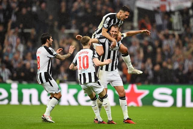 Dan Burn celebrates scoring Newcastle United’s second goal.