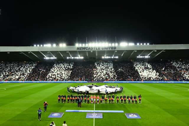  The teams line up before the UEFA Champions League match between Newcastle United FC and Paris Saint-Germain at St. James Park on October 04, 2023 in Newcastle upon Tyne, England. (Photo by Michael Regan/Getty Images)