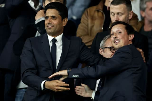 Paris Saint-Germain president Nasser Al-Khelaifi.  (Photo by FRANCK FIFE/AFP via Getty Images)