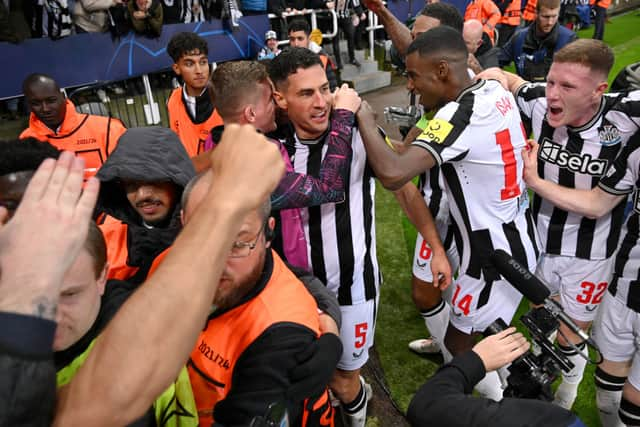 Newcastle United defender Fabian Schar celebrates his goal v PSG. (Photo by Stu Forster/Getty Images)