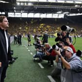 Edin Terzic, Head Coach of Borussia Dortmund, is photographed as he looks on prior to the Bundesliga match between Borussia Dortmund and VfL Wolfsburg at Signal Iduna Park on September 23, 2023 in Dortmund, Germany. 