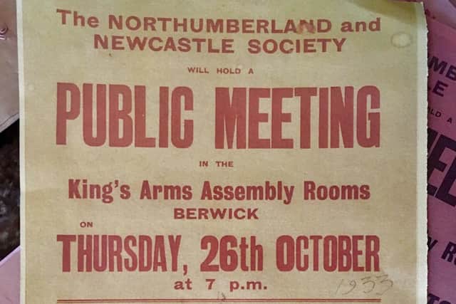 An early poster advertising a Society meeting (Northumberland and Newcastle Soceity