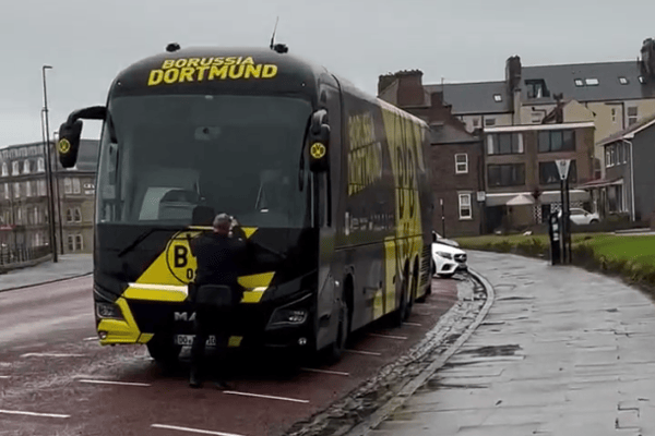 The bus was parked opposite Longsands beach when it received the fine. (Credit: Josh Valks)