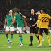 Referee Anthony Taylor awards Newcastle United a penalty kick during the Premier League match between Wolverhampton Wanderers and Newcastle United. (Photo by Matt McNulty/Getty Images)