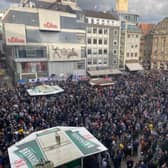 Newcastle United fans take over Dortmund’s Alter Markt ahead of Champions League clash. (Photo credit: NewcastleWorld)