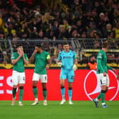 Players of Newcastle United look dejected after conceding a goal during the UEFA Champions League match between Borussia Dortmund and Newcastle United at Signal Iduna Park on November 07, 2023 in Dortmund, Germany. 