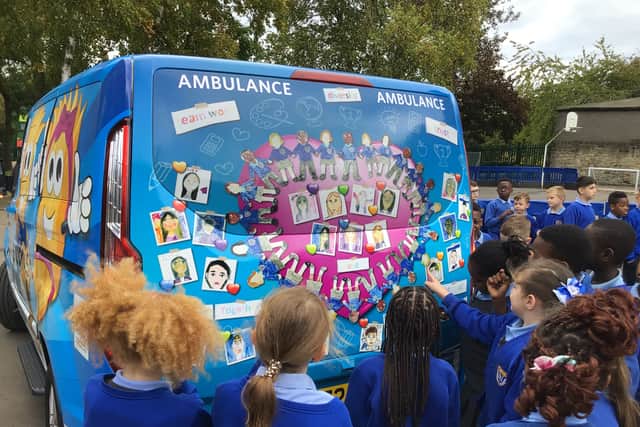 Pupils from two Byker schools have helped to design artwork for a Daft as a Brush ambulance. Photo: Daft as a Brush.